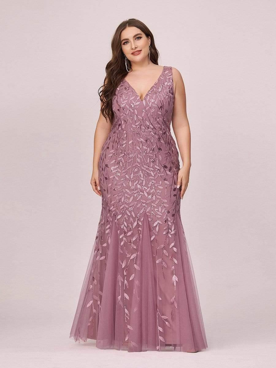 Graceful Plus Size Maxi Mermaid Sequin Formal Dresses & Gowns with Open Back