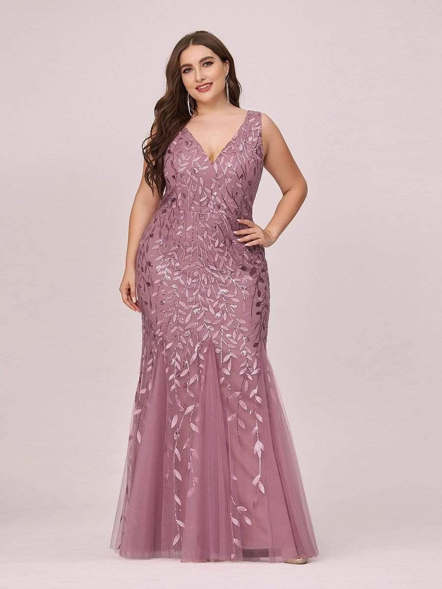 Graceful Plus Size Maxi Mermaid Sequin Formal Dresses & Gowns with Open Back