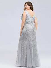 Graceful Plus Size Maxi Mermaid Sequin Formal Dresses & Gowns with Open Back
