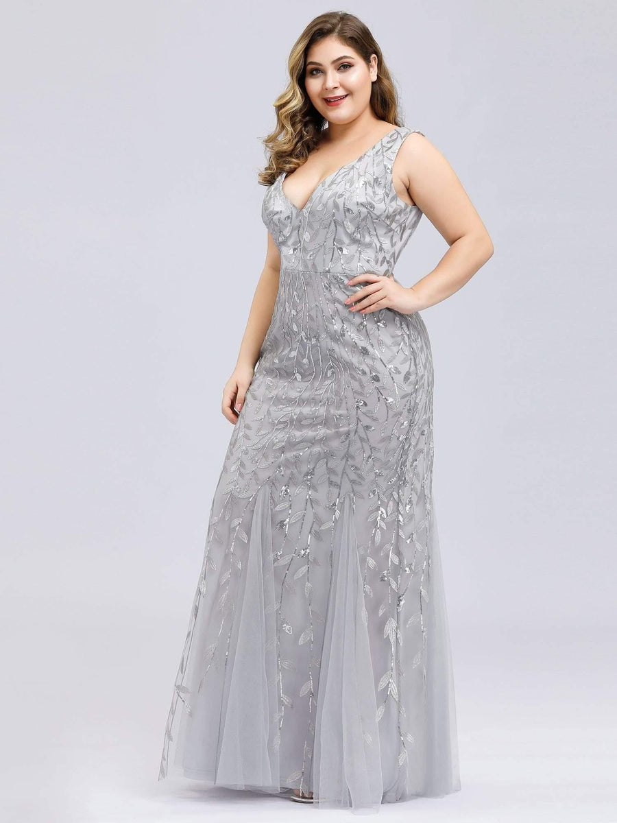 Graceful Plus Size Maxi Mermaid Sequin Formal Dresses & Gowns with Open Back