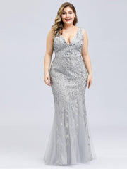 Graceful Plus Size Maxi Mermaid Sequin Formal Dresses & Gowns with Open Back