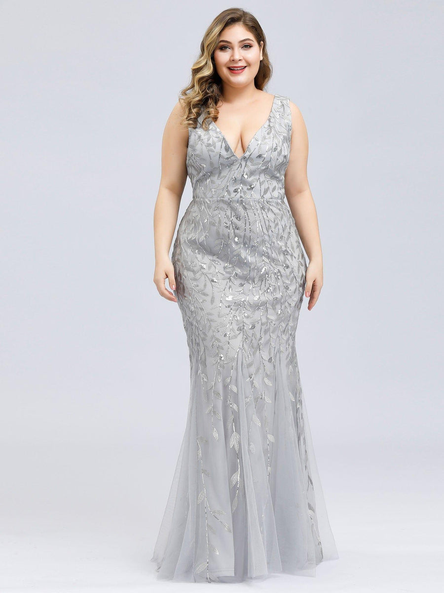 Graceful Plus Size Maxi Mermaid Sequin Formal Dresses & Gowns with Open Back