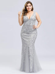 Graceful Plus Size Maxi Mermaid Sequin Formal Dresses & Gowns with Open Back