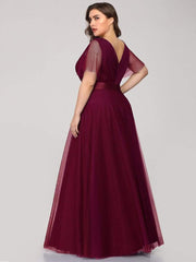 Chic Long A-Line Plus Size Formal Bridesmaid Dress with Short Sleeves
