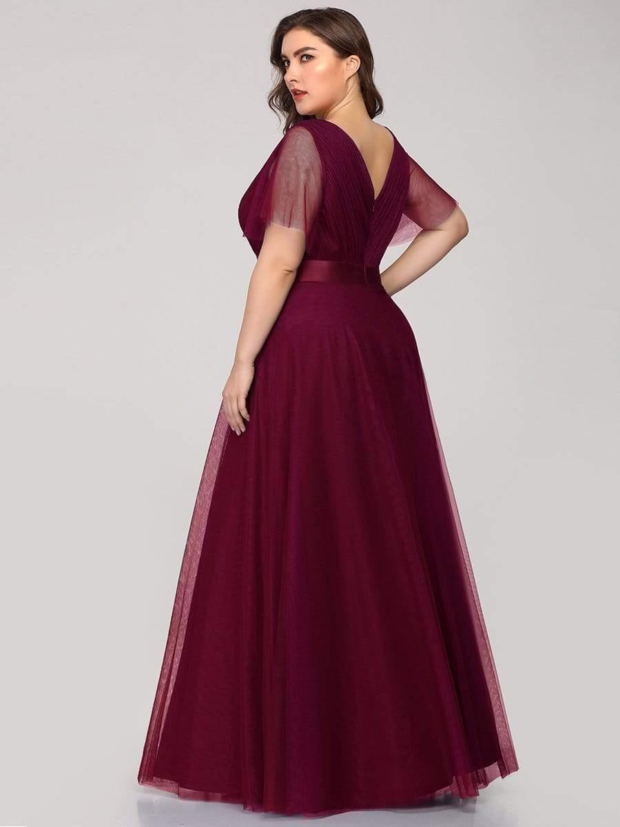 Chic Long A-Line Plus Size Formal Bridesmaid Dress with Short Sleeves