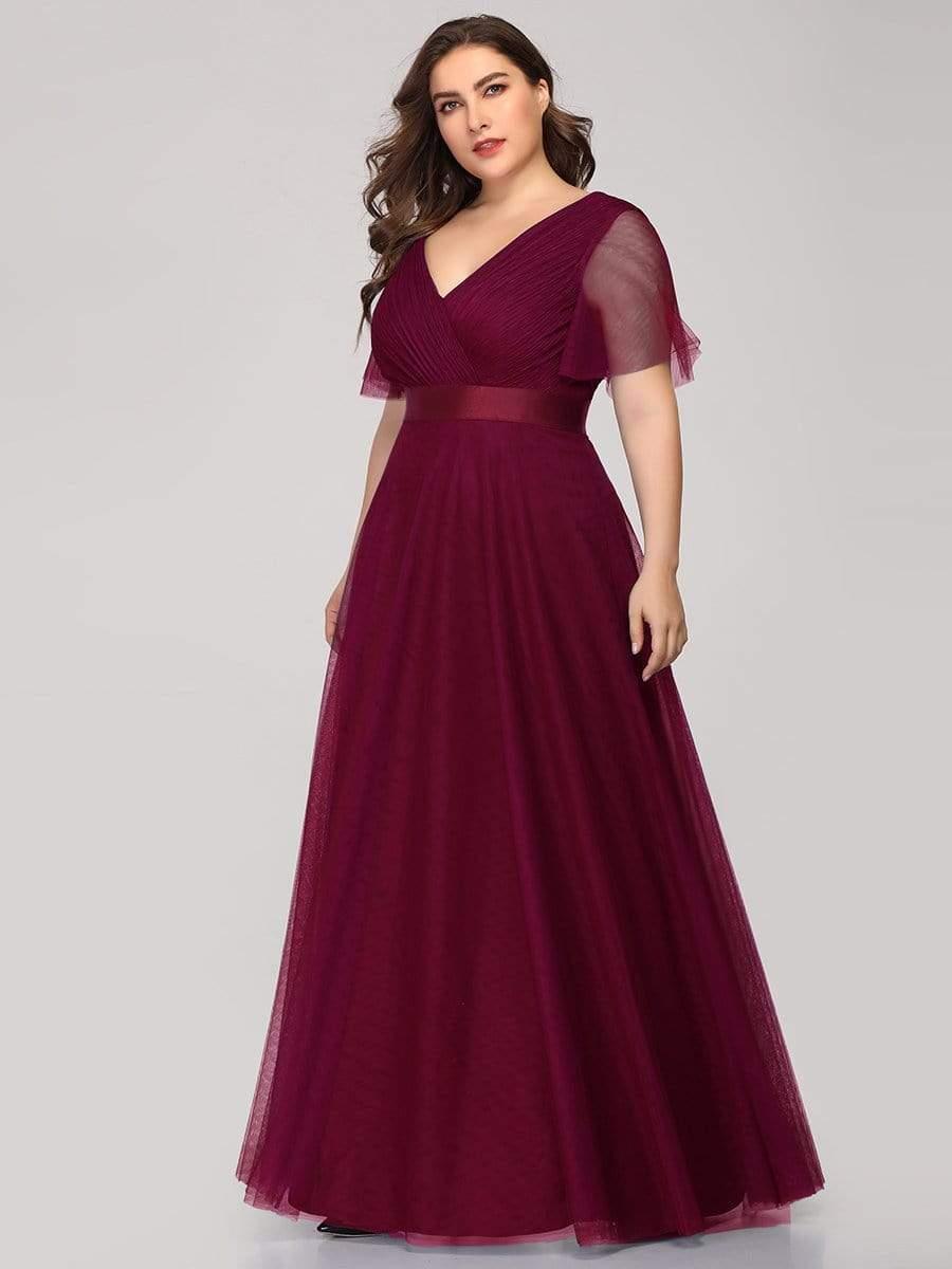Chic Long A-Line Plus Size Formal Bridesmaid Dress with Short Sleeves