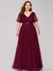 Chic Long A-Line Plus Size Formal Bridesmaid Dress with Short Sleeves