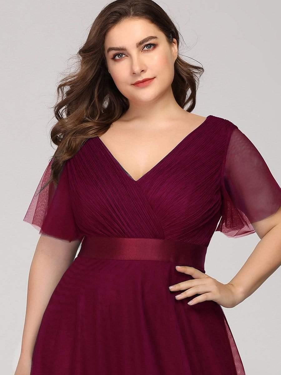 Chic Long A-Line Plus Size Formal Bridesmaid Dress with Short Sleeves