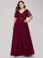 Chic Long A-Line Plus Size Formal Bridesmaid Dress with Short Sleeves