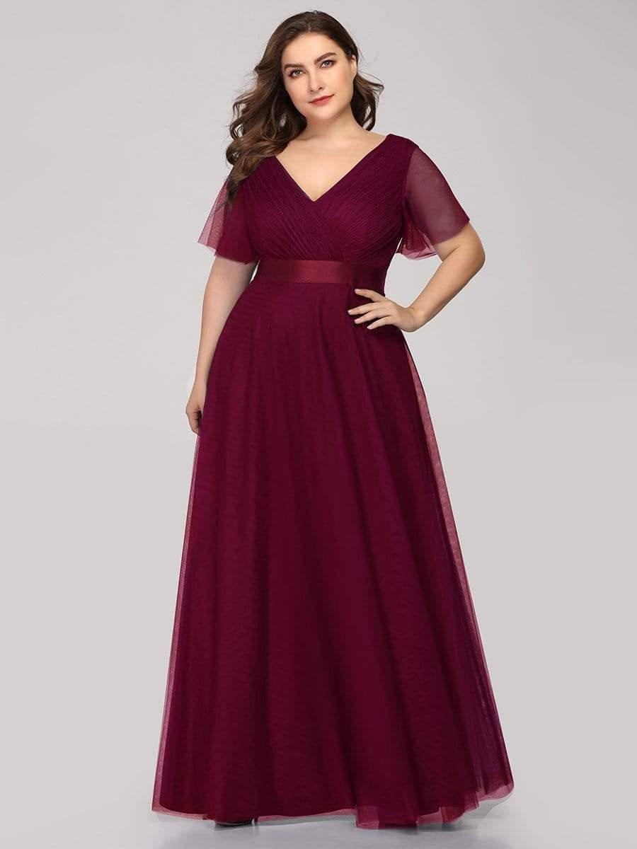Chic Long A-Line Plus Size Formal Bridesmaid Dress with Short Sleeves