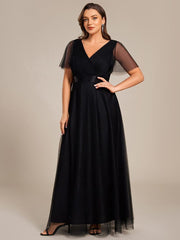 Chic Long A-Line Plus Size Formal Bridesmaid Dress with Short Sleeves