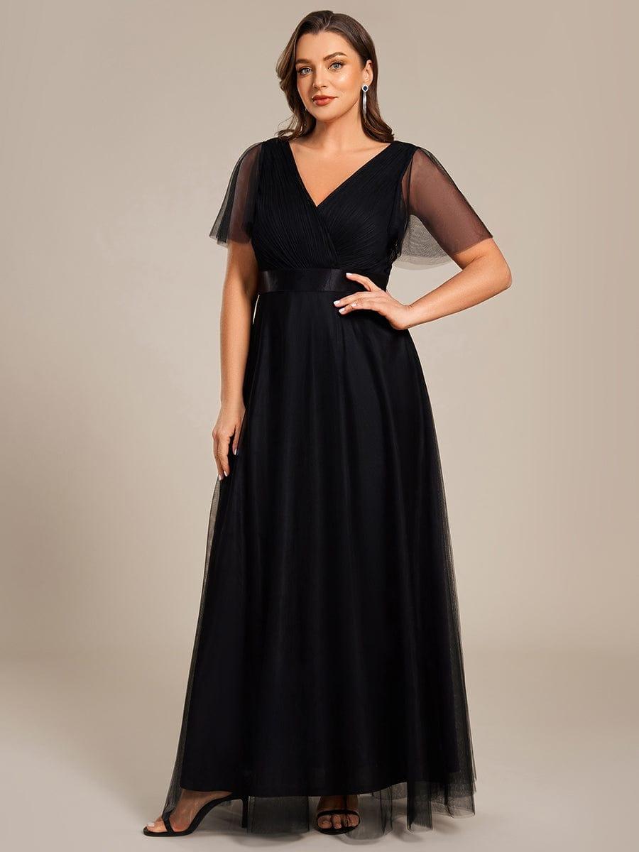 Chic Long A-Line Plus Size Formal Bridesmaid Dress with Short Sleeves