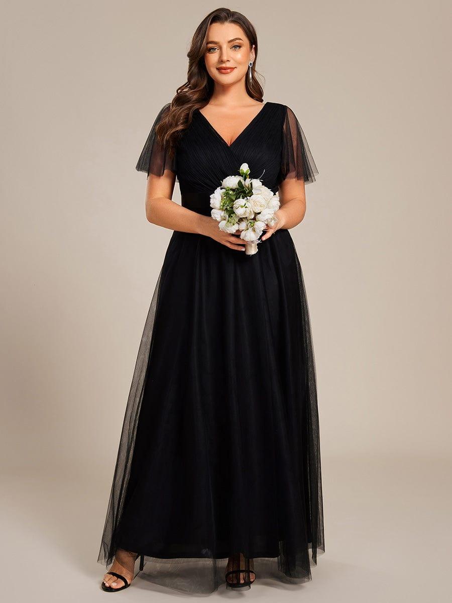 Chic Long A-Line Plus Size Formal Bridesmaid Dress with Short Sleeves