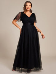 Chic Long A-Line Plus Size Formal Bridesmaid Dress with Short Sleeves