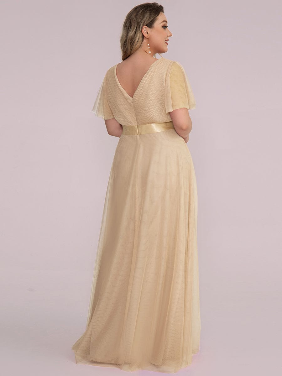 Chic Long A-Line Plus Size Formal Bridesmaid Dress with Short Sleeves
