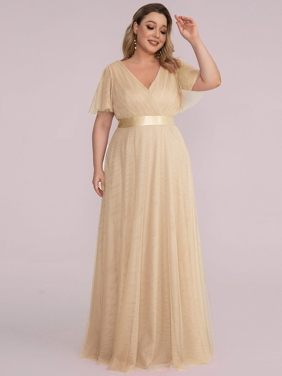 Chic Long A-Line Plus Size Formal Bridesmaid Dress with Short Sleeves