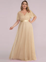 Chic Long A-Line Plus Size Formal Bridesmaid Dress with Short Sleeves