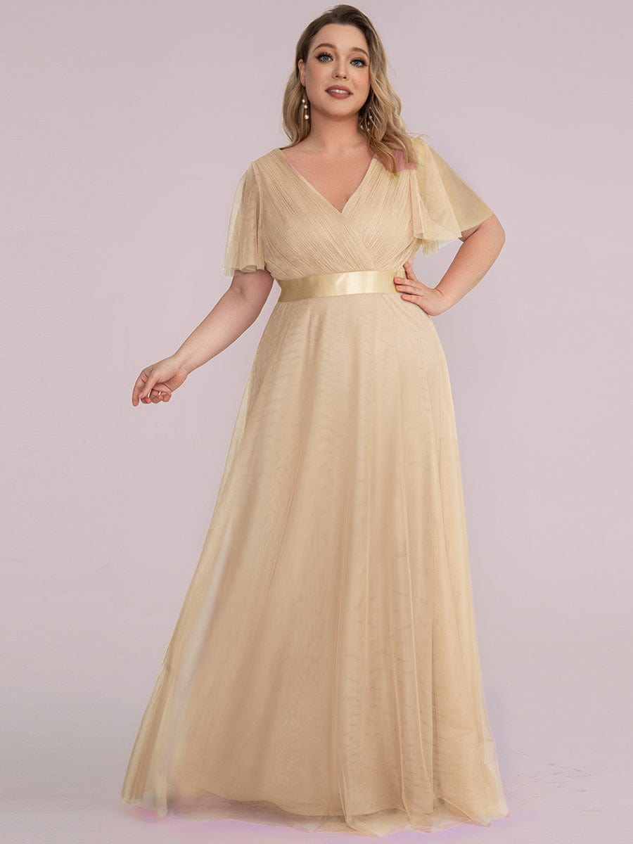 Chic Long A-Line Plus Size Formal Bridesmaid Dress with Short Sleeves