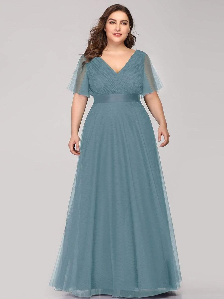 Chic Long A-Line Plus Size Formal Bridesmaid Dress with Short Sleeves