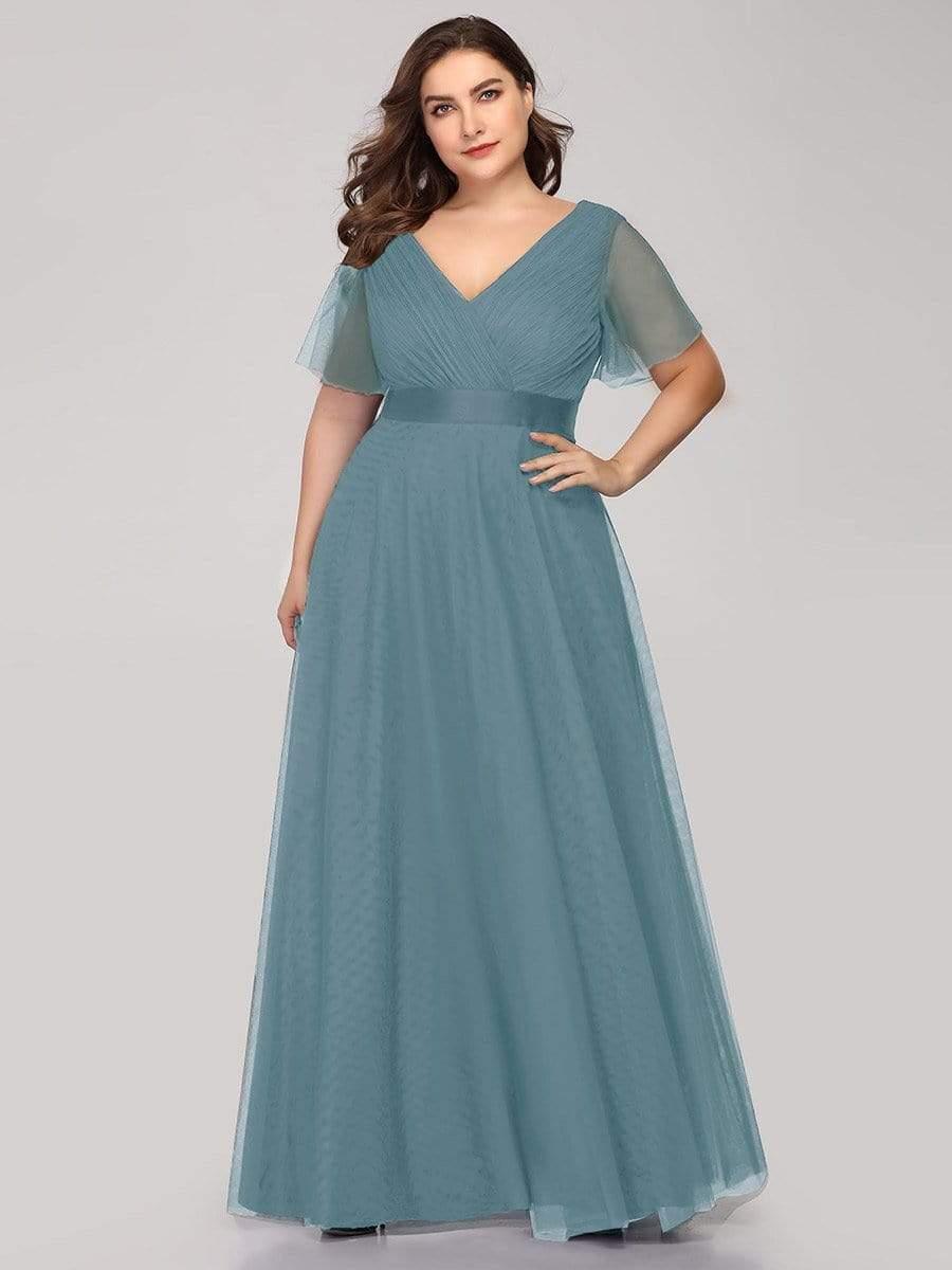 Chic Long A-Line Plus Size Formal Bridesmaid Dress with Short Sleeves
