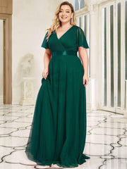 Chic Long A-Line Plus Size Formal Bridesmaid Dress with Short Sleeves