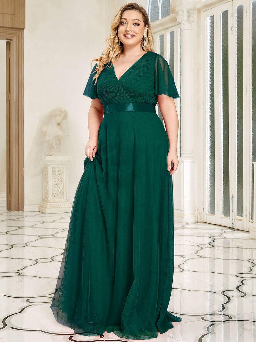 Chic Long A-Line Plus Size Formal Bridesmaid Dress with Short Sleeves