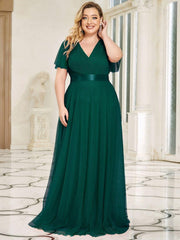 Chic Long A-Line Plus Size Formal Bridesmaid Dress with Short Sleeves