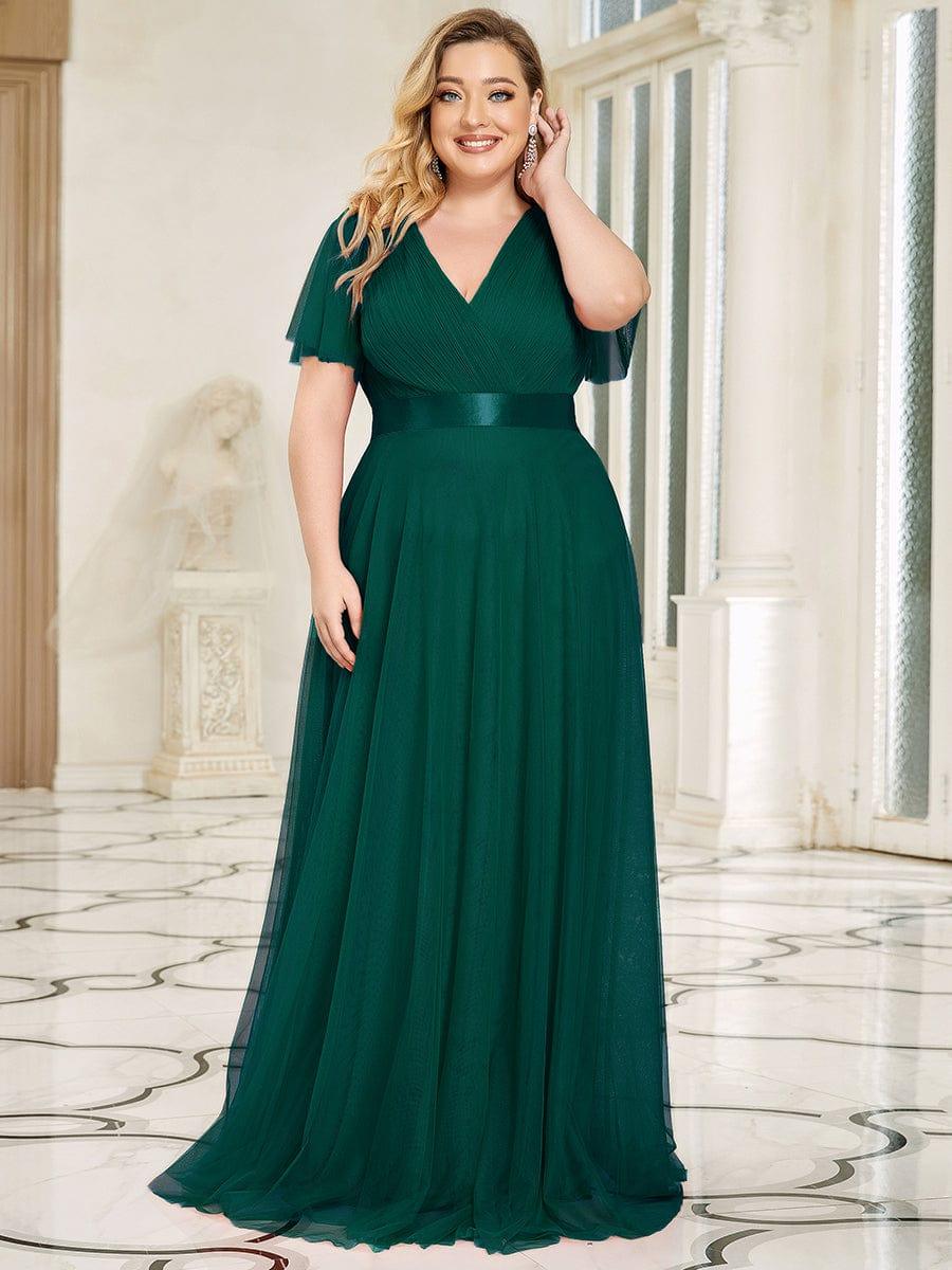 Chic Long A-Line Plus Size Formal Bridesmaid Dress with Short Sleeves