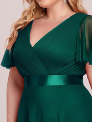 Chic Long A-Line Plus Size Formal Bridesmaid Dress with Short Sleeves