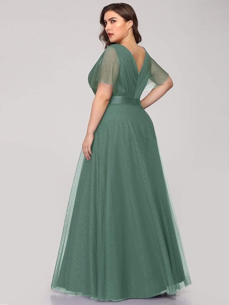 Chic Long A-Line Plus Size Formal Bridesmaid Dress with Short Sleeves