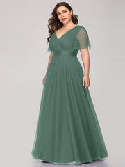 Chic Long A-Line Plus Size Formal Bridesmaid Dress with Short Sleeves