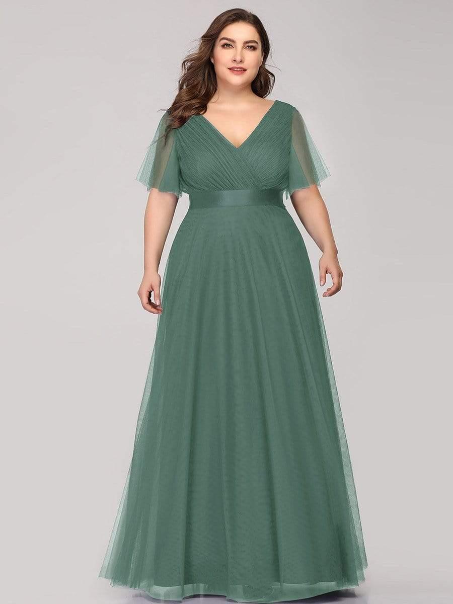 Chic Long A-Line Plus Size Formal Bridesmaid Dress with Short Sleeves