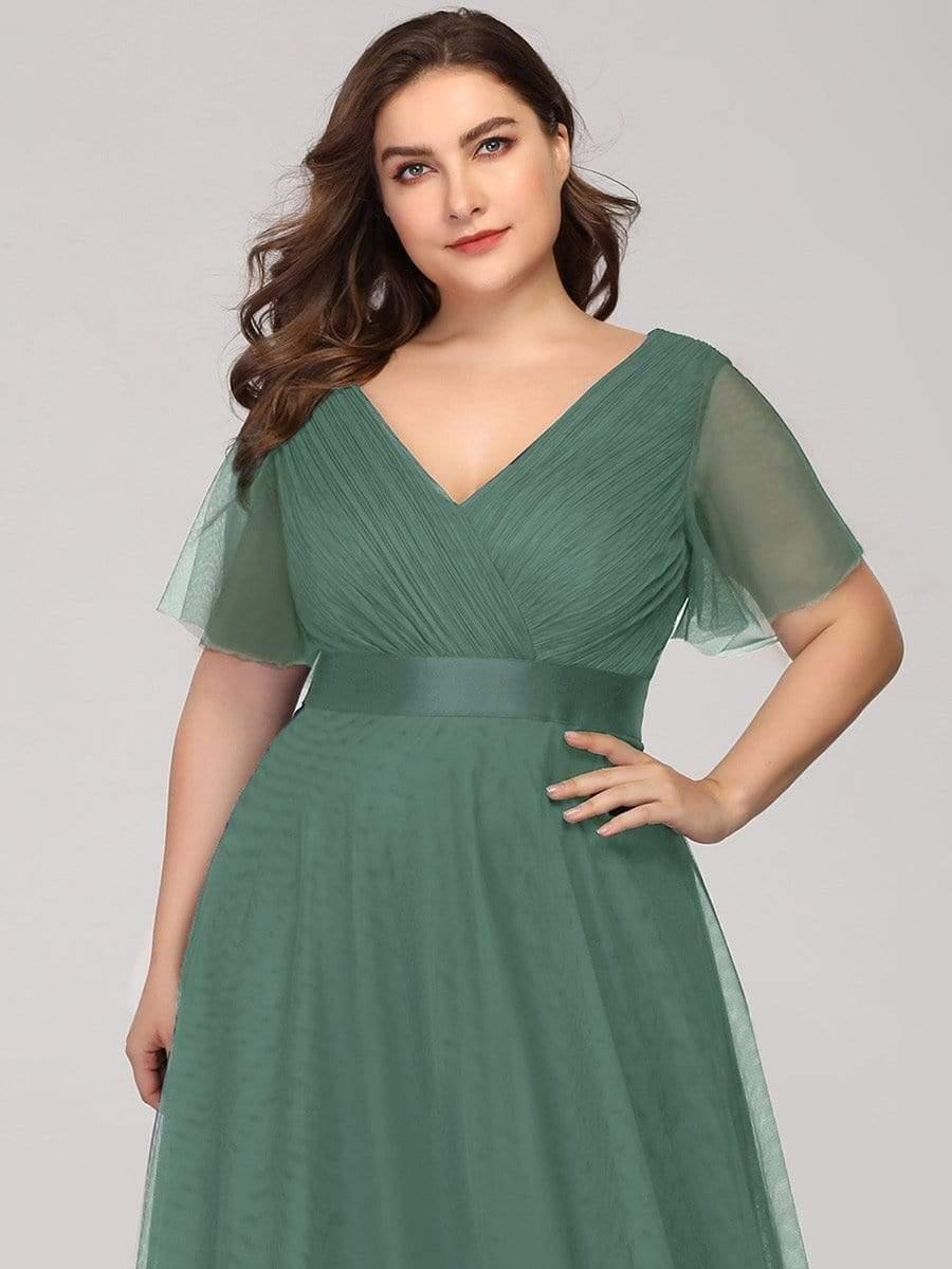 Chic Long A-Line Plus Size Formal Bridesmaid Dress with Short Sleeves