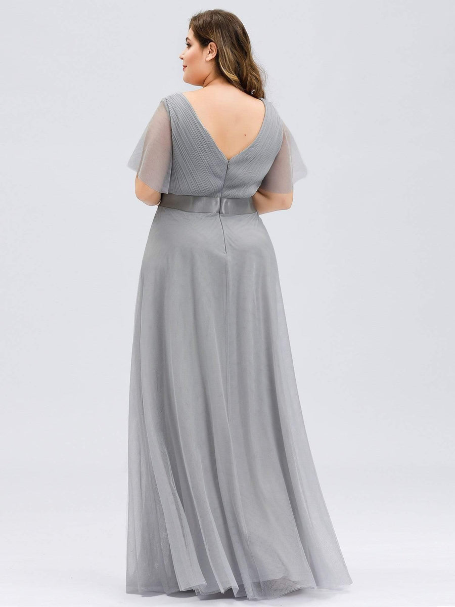 Chic Long A-Line Plus Size Formal Bridesmaid Dress with Short Sleeves
