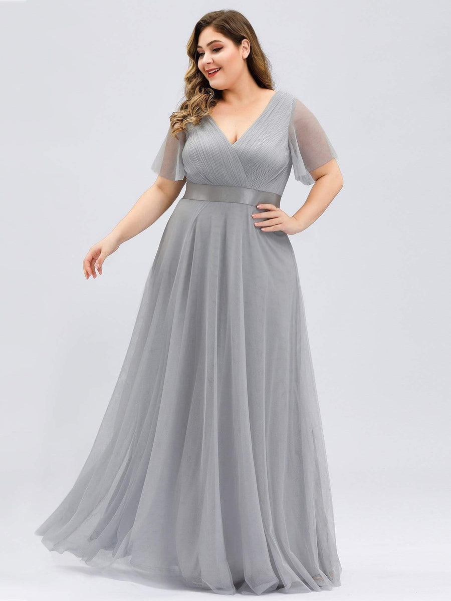 Chic Long A-Line Plus Size Formal Bridesmaid Dress with Short Sleeves