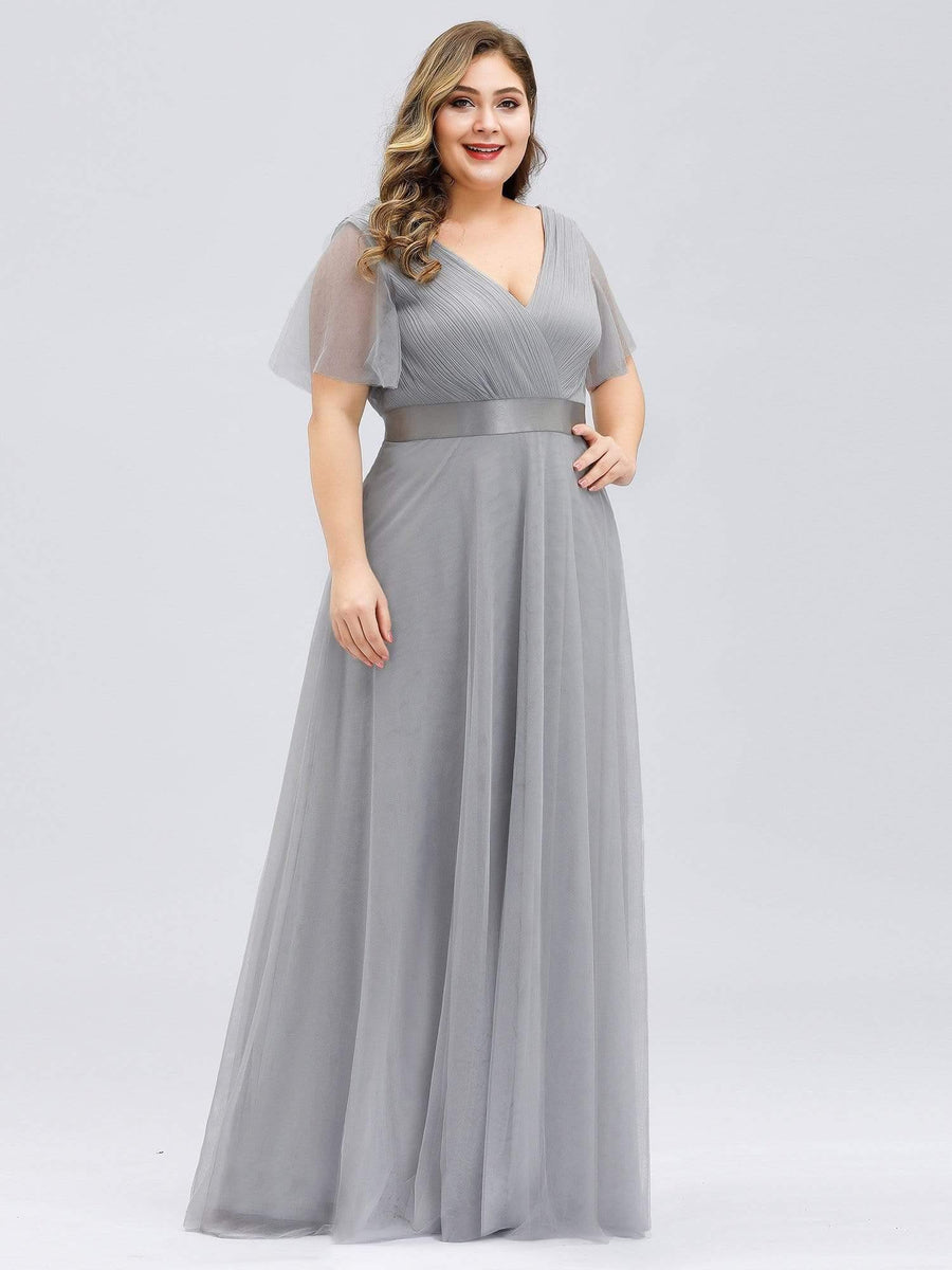 Chic Long A-Line Plus Size Formal Bridesmaid Dress with Short Sleeves