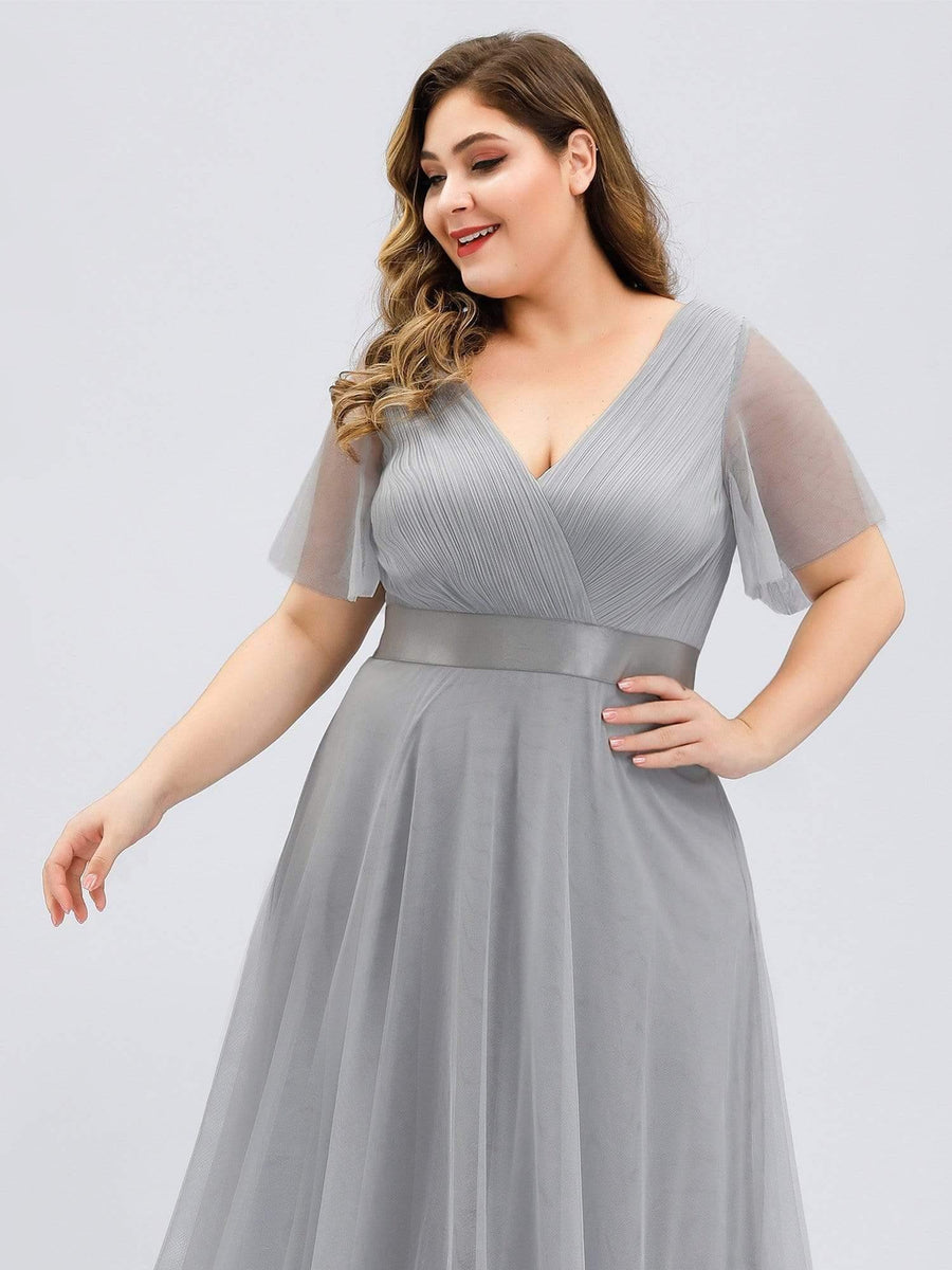 Chic Long A-Line Plus Size Formal Bridesmaid Dress with Short Sleeves