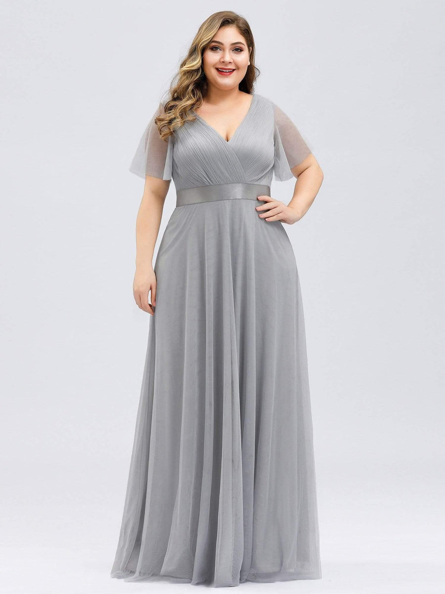 Chic Long A-Line Plus Size Formal Bridesmaid Dress with Short Sleeves