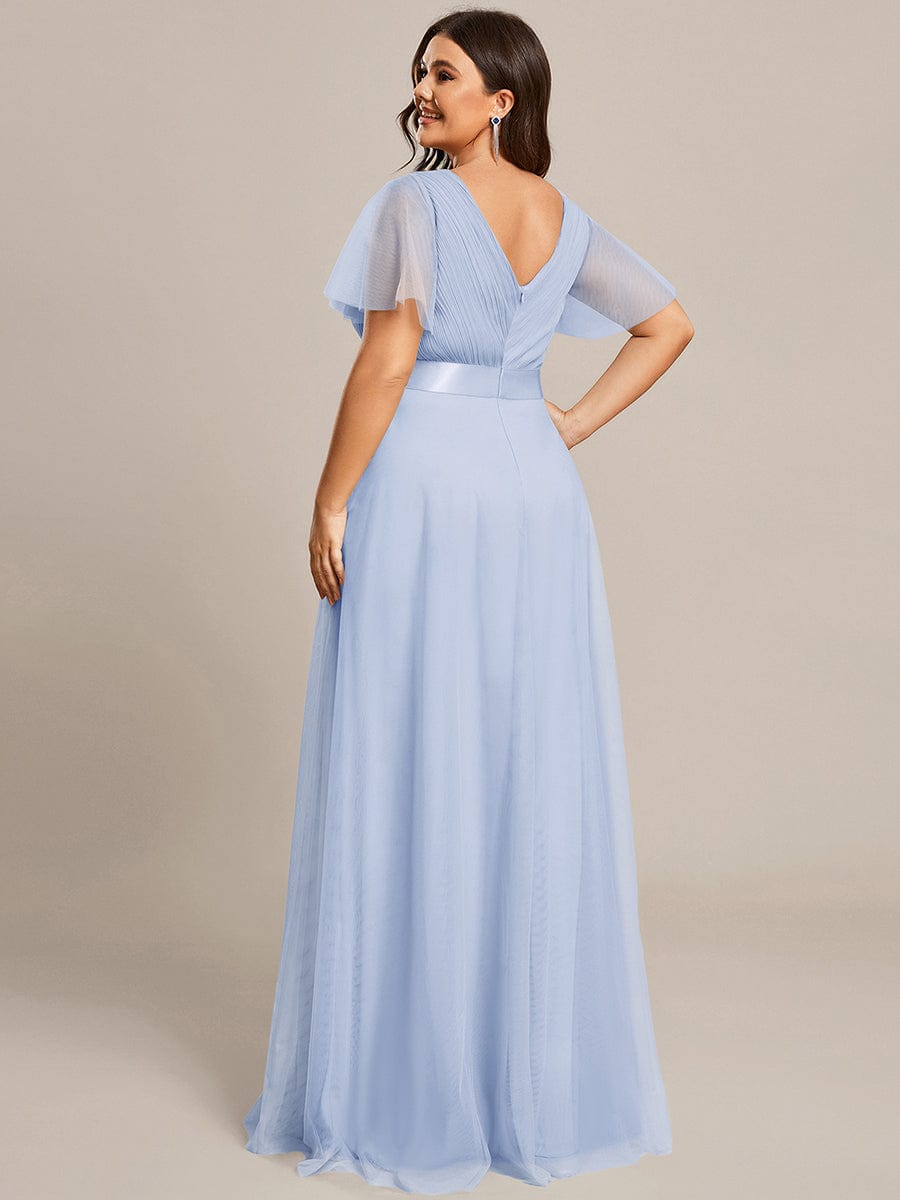 Chic Long A-Line Plus Size Formal Bridesmaid Dress with Short Sleeves