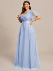Chic Long A-Line Plus Size Formal Bridesmaid Dress with Short Sleeves