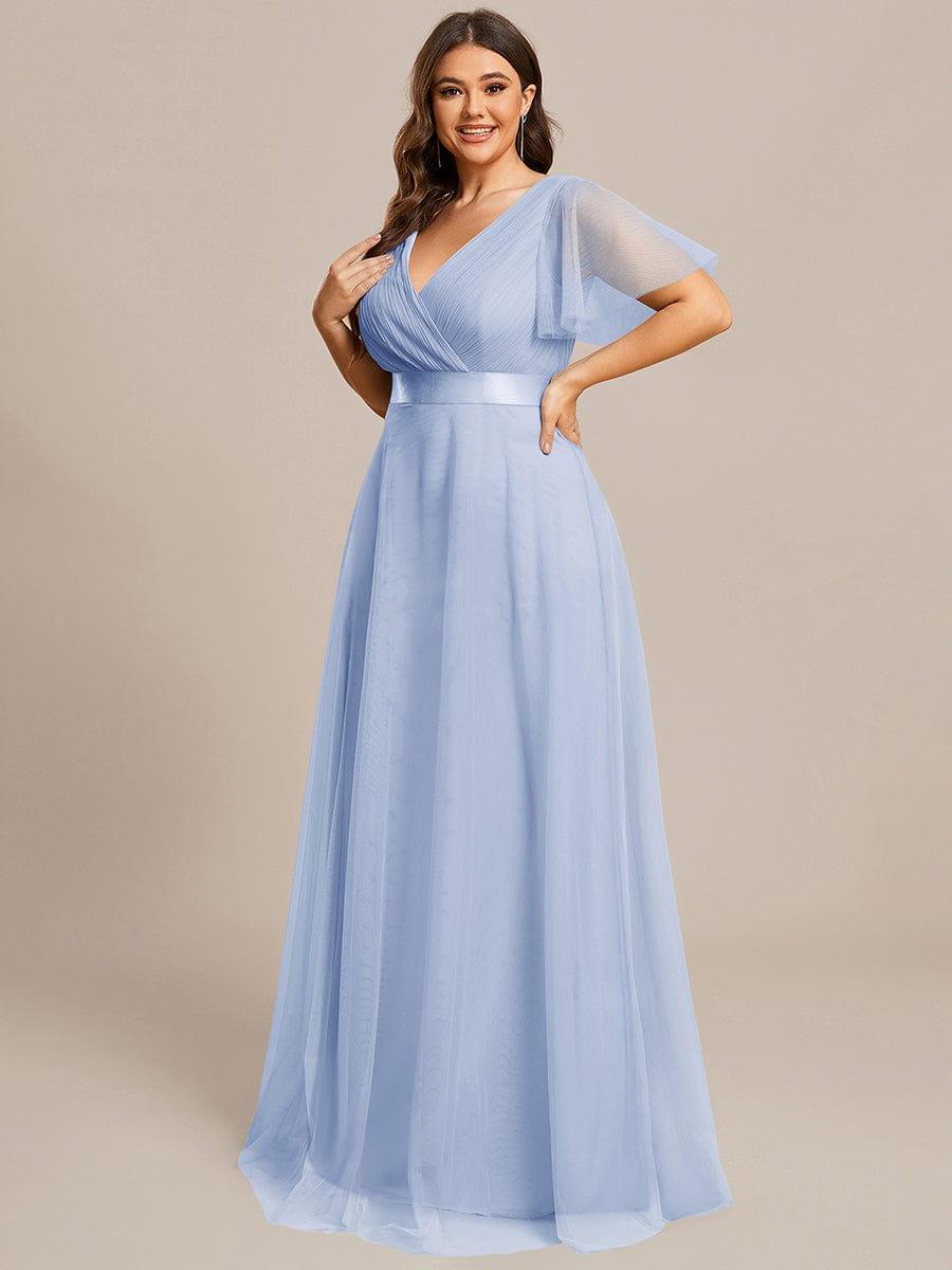 Chic Long A-Line Plus Size Formal Bridesmaid Dress with Short Sleeves