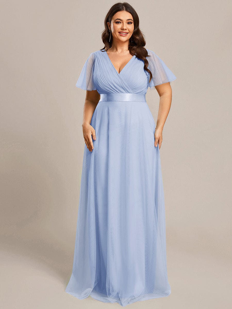 Chic Long A-Line Plus Size Formal Bridesmaid Dress with Short Sleeves