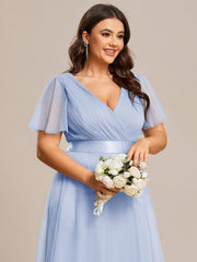 Chic Long A-Line Plus Size Formal Bridesmaid Dress with Short Sleeves