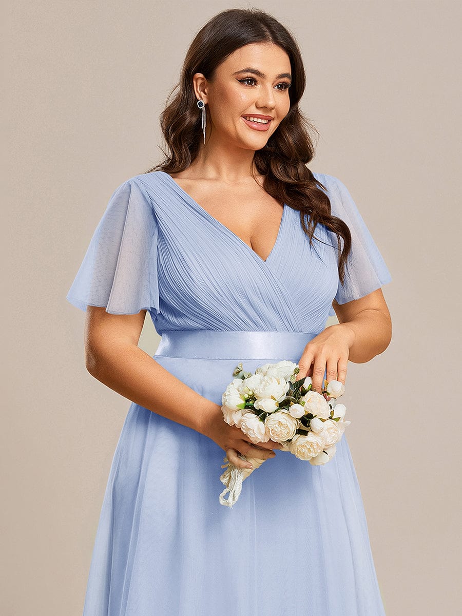 Chic Long A-Line Plus Size Formal Bridesmaid Dress with Short Sleeves