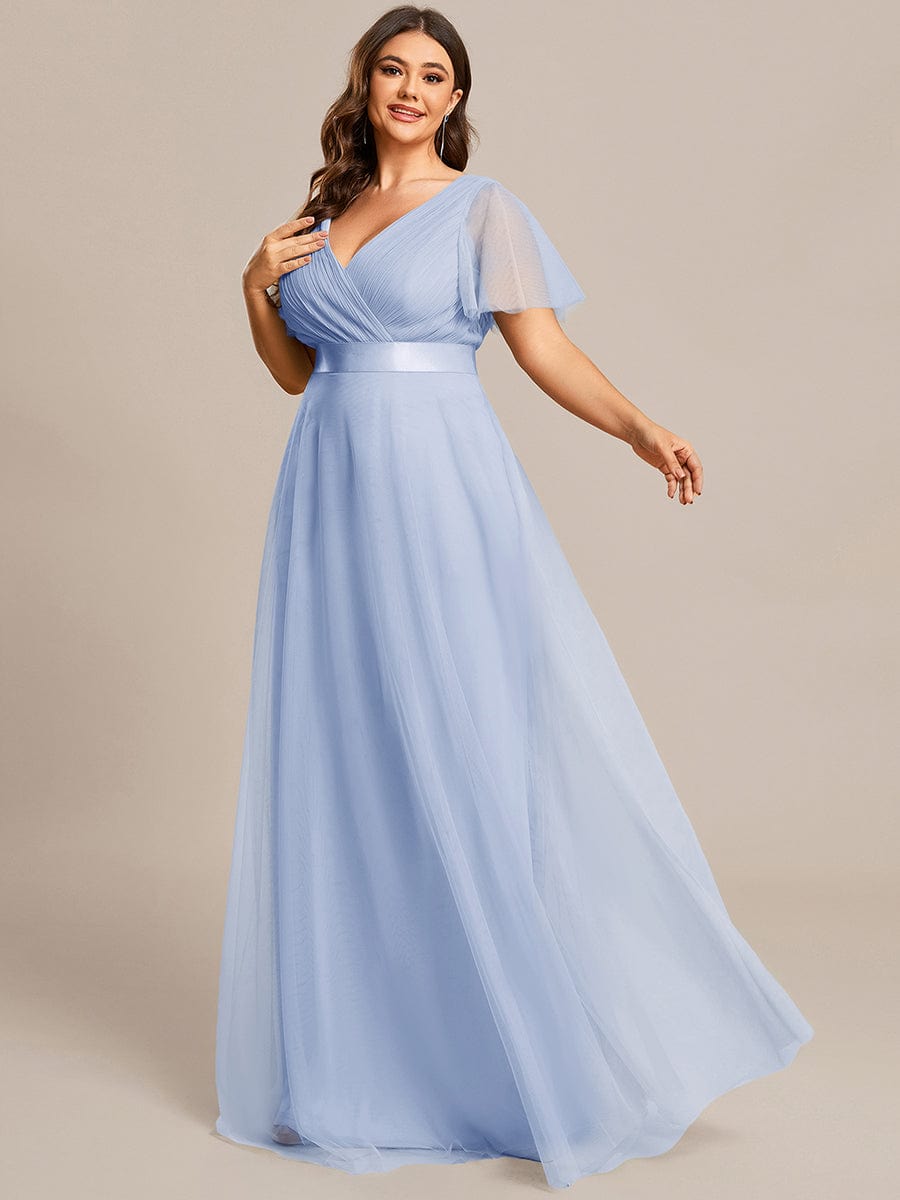 Chic Long A-Line Plus Size Formal Bridesmaid Dress with Short Sleeves