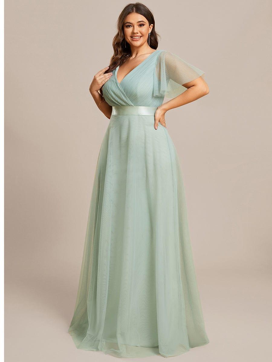 Chic Long A-Line Plus Size Formal Bridesmaid Dress with Short Sleeves