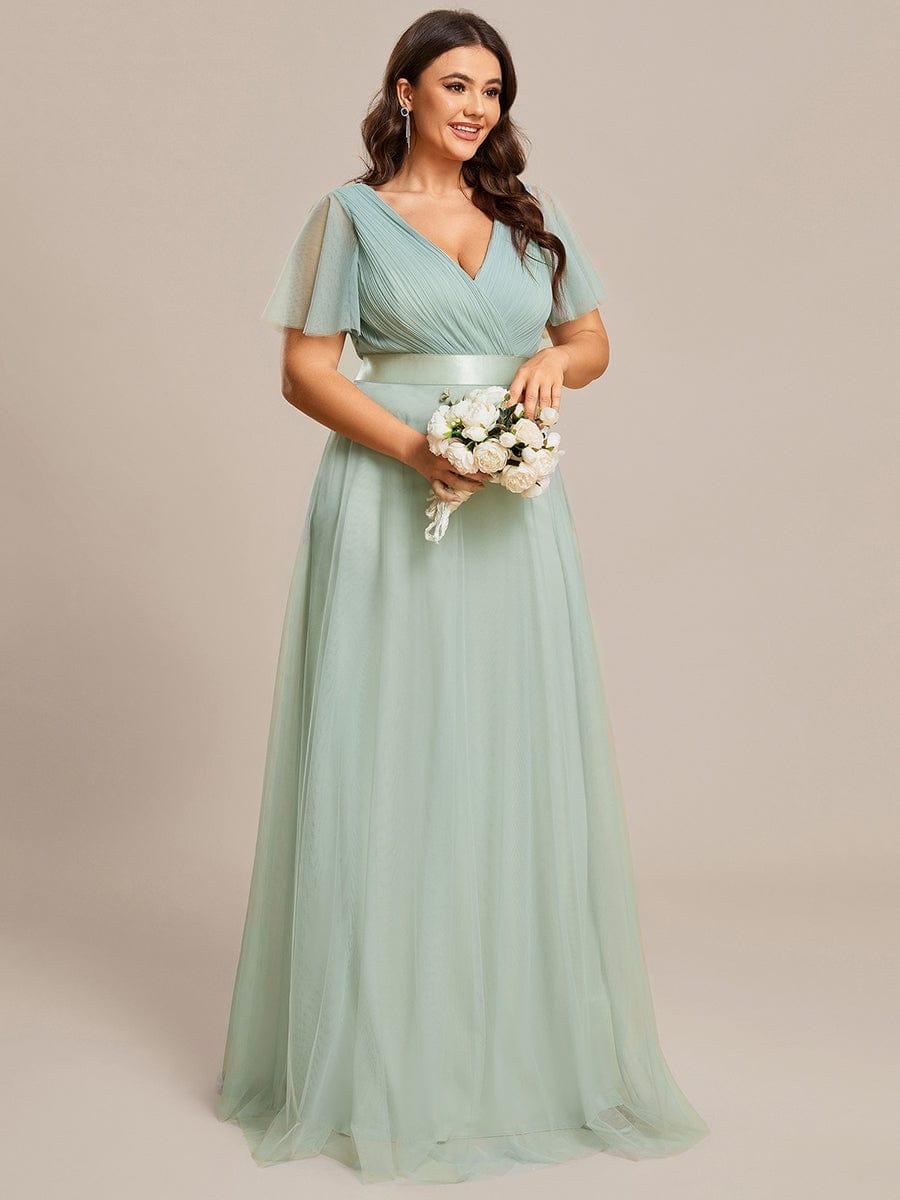 Chic Long A-Line Plus Size Formal Bridesmaid Dress with Short Sleeves
