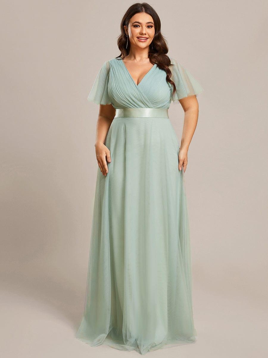 Chic Long A-Line Plus Size Formal Bridesmaid Dress with Short Sleeves