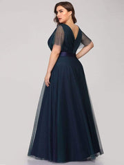 Chic Long A-Line Plus Size Formal Bridesmaid Dress with Short Sleeves