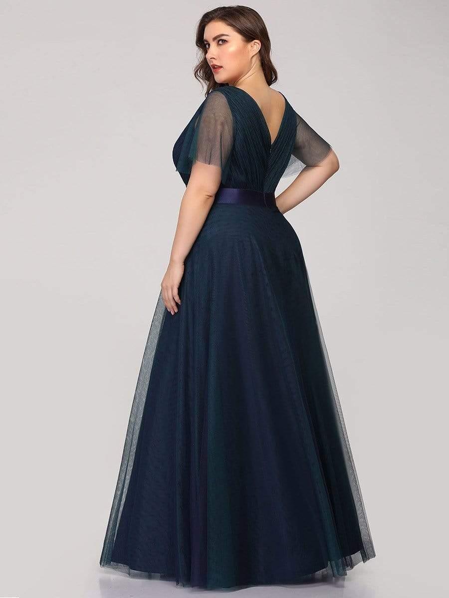 Chic Long A-Line Plus Size Formal Bridesmaid Dress with Short Sleeves